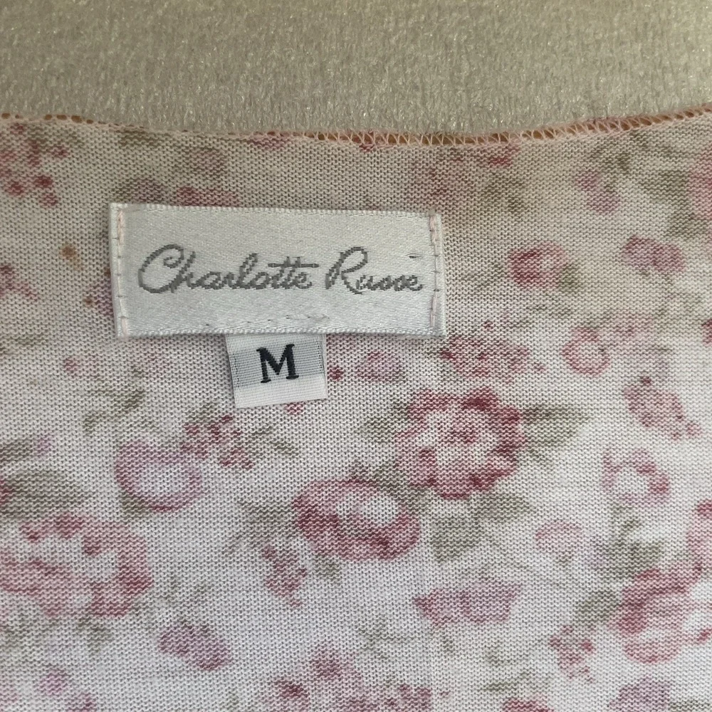 Vintage Y2K Charlotte Russe Shirt Women M White Pink‎ Floral Lace Detail Y2K Top